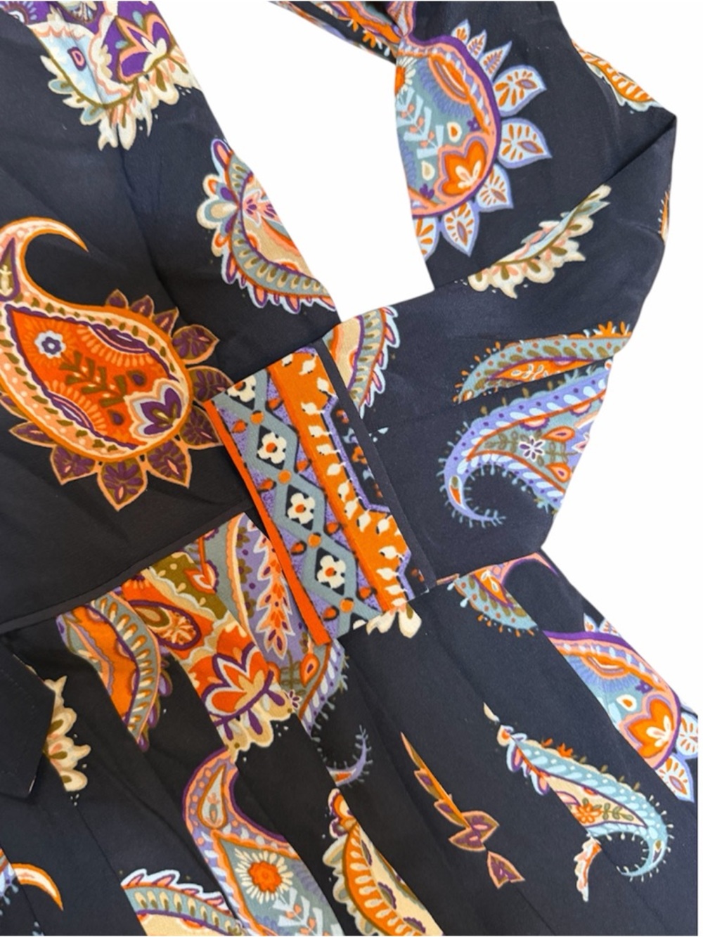 Tory Burch Navy Paisley Long-Sleeve Midi Dress sz 2 - Picture 4 of 7